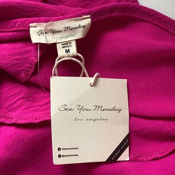 SEE YOU MONDAY NWT HOT BRIGHT FUCHSIA PINK HALTER MINI DRESS MEDIUM - Picture 8 of 9